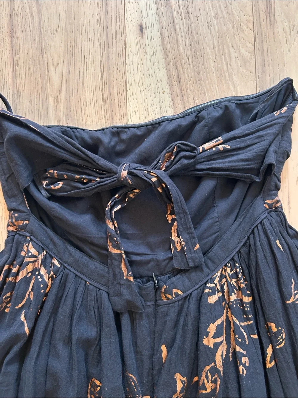 Free People Black Strapless Maxi Dress with Copper Floral Print